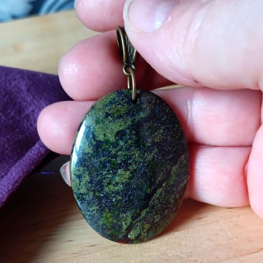 Beautiful Large Bloodstone Pendant Necklace